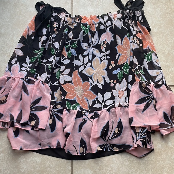 LOFT off the shoulder (with ribbon tie) floral blouse - Picture 2 of 5